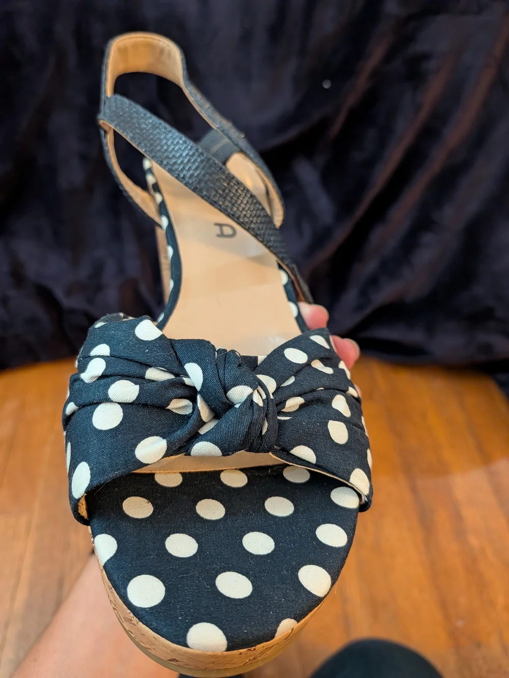 Unisa Navy Blue with White Polka Dot Platform Sandals
